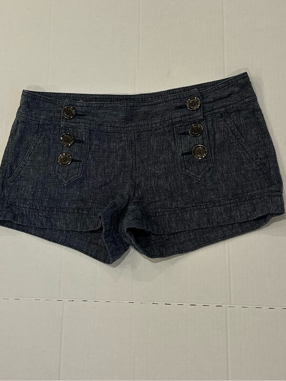 Y2K Express Dark Blue Linen Sailor-Button Shorts